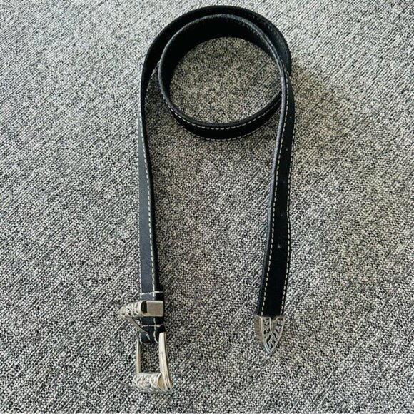 Vintage Black Leather Western Belt Size M/L Tooled Design Classic Cowboy Style - Picture 7 of 10
